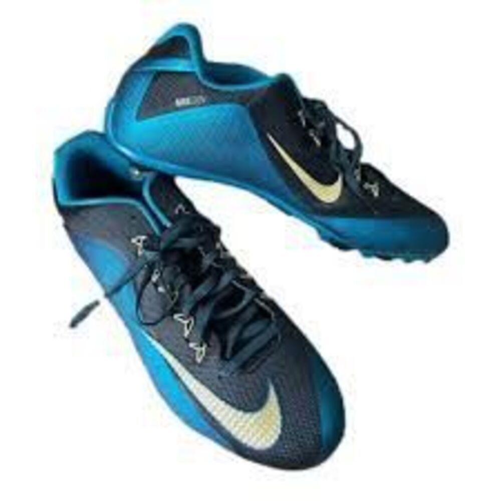 Nike Men's Size 13.5 Alpha Menace Pro 2 Mid Football Cleats Black Teal Gold